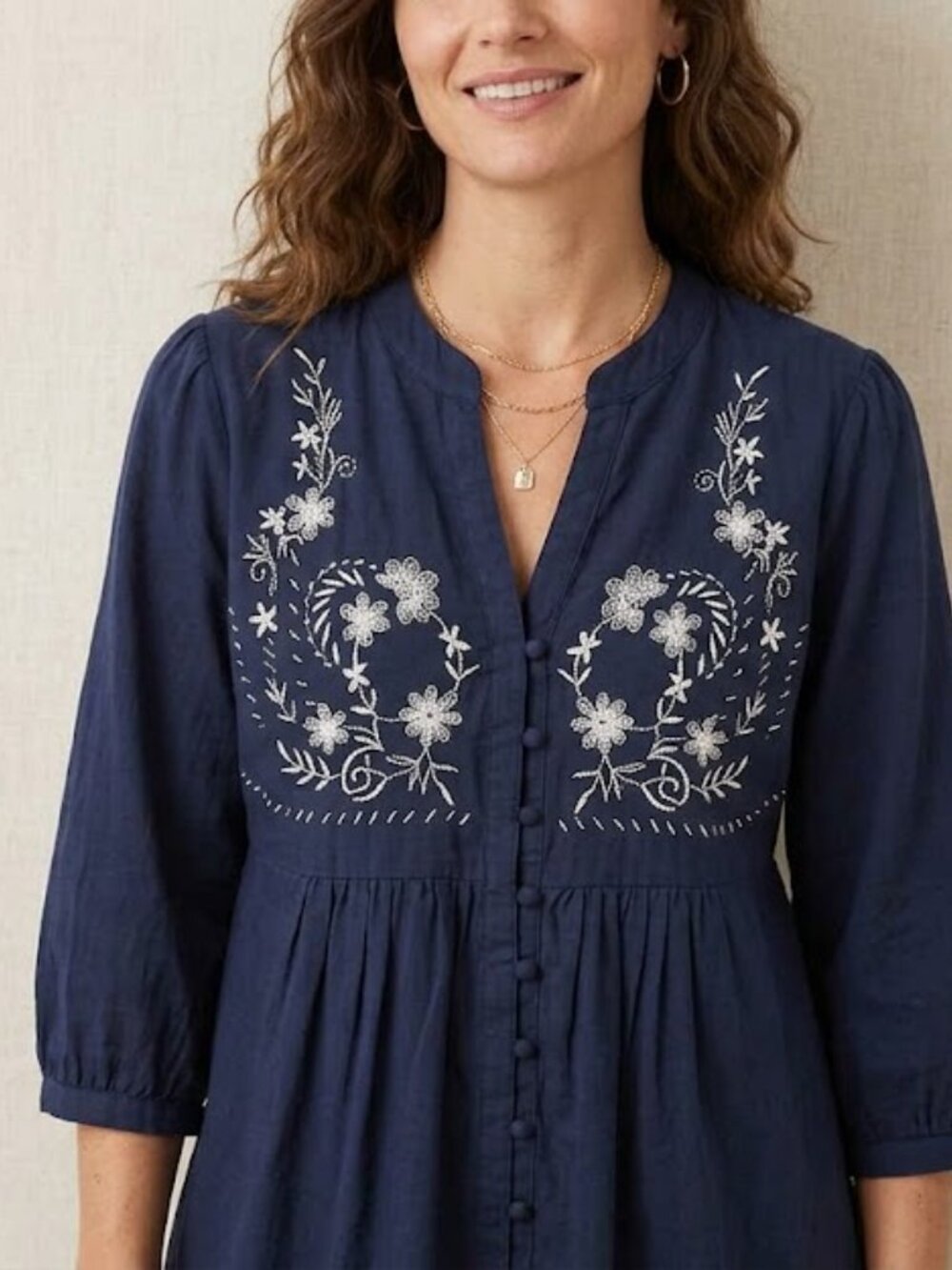 St. John's Bay Navy Embroidered Boho Peasant Blouse Tunic L